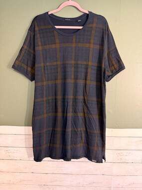 Scotch & Soda Mens XXL Navy Brown Plaid Check Cotton T-Shirt 147356-18-FWMM-D51